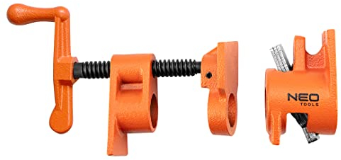 NEO TOOLS Schraubrohrschelle für Rohre, geeignet für Stahlrohre DN 15/R 1/2 oder 20/R 3/4 beliebiger Länge, Presskraft von 800 kg, Werkstattarbeiten für Profis und Heimwerker (3/4)
