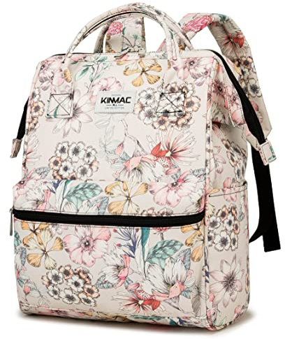Kinmac Laptop-ryggsäck för kvinnor och män, stor kapacitet reseryggsäck för 15,6 tums bärbar dator, blommig (öppen bred), modern