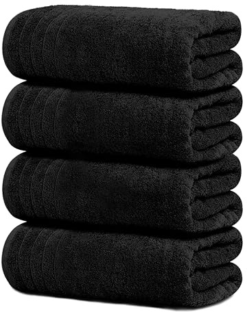 Tens Towels Pack of 4 Extra Large Bath Towels 30 x 60 Inches, 100% Cotton, Larger & Lighter Weight, Quicker to Dry, Super Soft and Absorbent, Perfect for Bathroom, Black