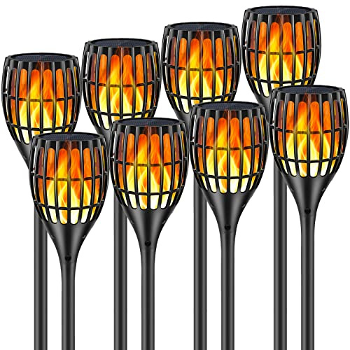 Ollivage Solar Torch Lights Outdoor with Flickering Flame, Upgraded 96 LED 43 Inch Waterproof Dancing Flames Solar Garden Lights, Auto Dusk to Dawn Landscape Decoration Pathway Patio Lights, 4 Pack