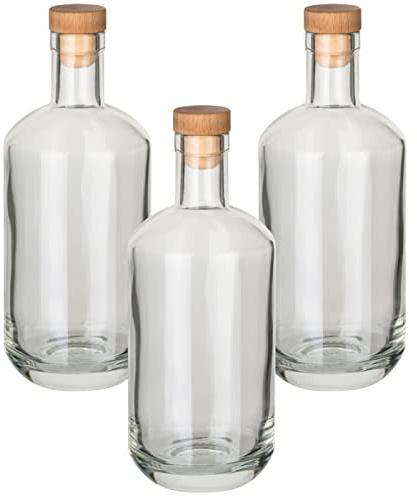 gouveo 3er Set Dekanter 700 ml Pacho mit Korken (HGK) - Leere Whisky-Flasche 0,7 l aus Glas mit Korkverschluss - Markante Glas Karaffe für Likör, Whisky, Cognac (PDT700HGK)