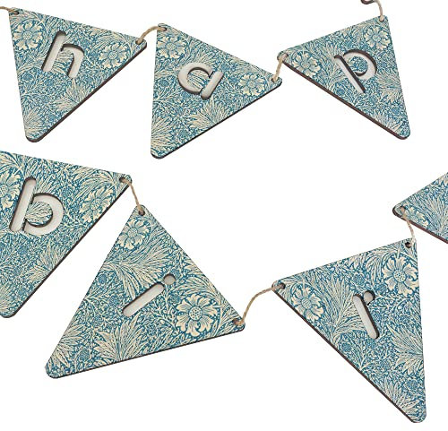 stika.co Benutzerdefinierte Happy Birthday Holz-Wimpelkette, lustiger Druck, Party-Dekor, William Morris Druck, lustige Tier-Wimpelkette, langlebige Heimdekoration (WM Marigold)