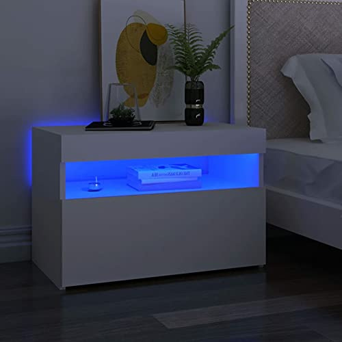 Bopdu Bedside Cabinet Nightstand Bedside Table Side Cabinet End Table with LED Lights White 60x35x40 cm Chipboard