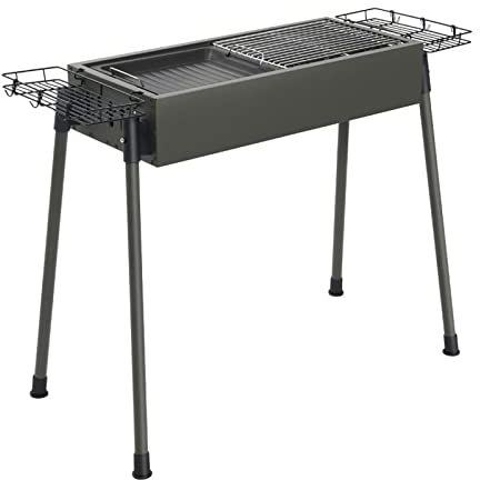 DXDRT Großer Holzkohlegrill, 66x30x69cm, Tragbar Campinggrill Standgrill aus Edelstahl, inkl.Antihaft-Pfanne, Grillrost, Aufbewahrungskorb, Komplettes Zubehör