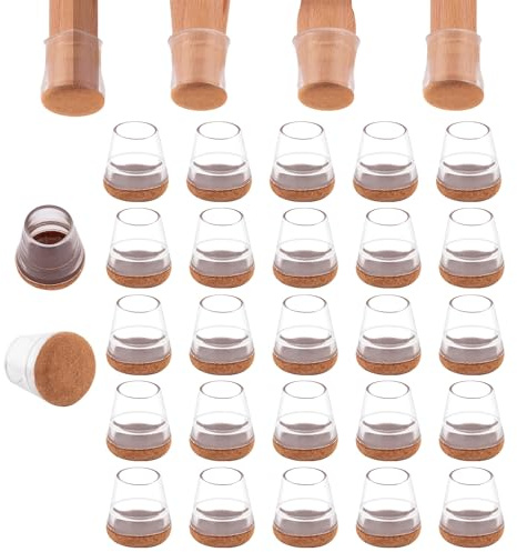 LESOLEIL Gommini per Sedie 32 Piezas, Tappi Sedie Silicone Rotondi con Feltrini Aggiornato Ispessito Transparentes Sedie Gambe Protector per Pavimenti in Legno 15-21 mm