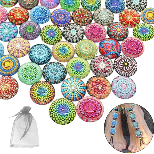 101 Pezzi Vetro Cabochon Set, Rotondo Mosaico Cabochon con Borsa di Stoccaggio Bianca, Colorati Cabochon a Cupola, Decorative Mosaico Pietre per la Creazione Ciondolo Foto Bigiotteria fai da te