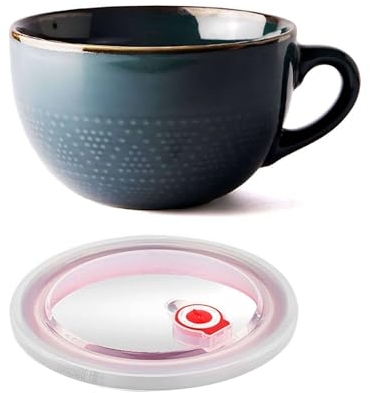 TYMYYS Grand Bol à Soupe en Céramique, Tasse à Café Tasse à Soupe avec Couvercle Et Poignée Bols à Salade pour Céréales Lait Dessert Avoine Bol De Ramen, Micro-ondes-D-700ml/23.6oz