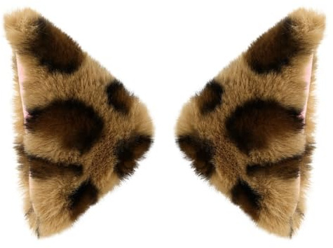 MUCKLILY Katzenohren Haarspangen, 1 Paar Leopard Ohren für Cosplay Party | Weiche Flanelloberfläche mit rosa Innenseite, als verspielter Haarschmuck für Kostüme, Halloween, Festivals und Karneval
