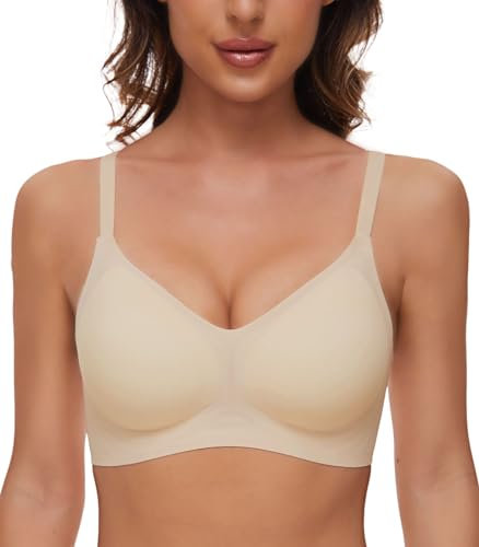 Joligiao Reggiseno Donna Senza Ferretto Push Up Bralette Reggiseno Senza Cuciture con Imbottitura Removibile e Spalline Regolabili Confortevole e Morbido Basic Beige L