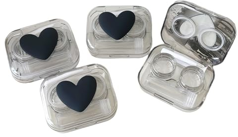 BEDARTIST Lot de 2 étuis à lentilles de contact 3D mignons - Boîte de voyage pour lentilles de contact - Pince à épiler - Kit de solution pour un usage quotidien en extérieur (cœurs 3D, noir)
