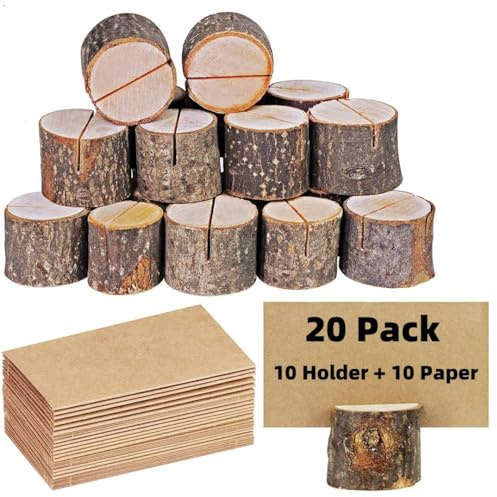 MEETOZ Wood Place Card Holders,10 Set Wooden Place Card Holders,10Pcs Wooden Table Number Holders and 10 Pcs Kraft Table Place Cards,for Christmas, Birthdays, Wedding Party Decoration
