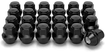 White Knight Radmuttern M14x1,5 für Select Ford Edge, Explore, Fusion, Maverick, Mustang, Lincoln Aviator, Continental, MKs, Nautilus Factory Style Black Chrome Bulge Acorn - WN0070BK9-24AM (24 Stück)