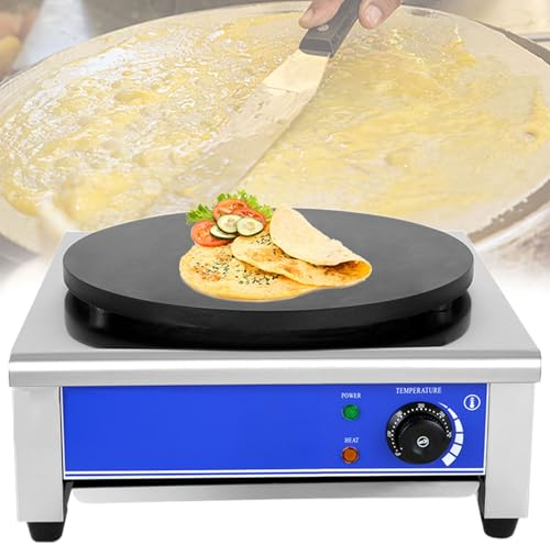 Máquina para Hacer Crepes Comercial, Máquina para Hacer Panqueques Eléctrica, placa Antiadherente de 40 cm de Diámetro, Plancha para Crepes de acero inoxidable, Temperatura Ajustable,110V1700W