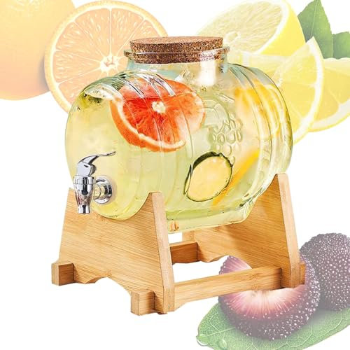 Brocca Acqua Fredda Brocca Succo Vetro, Secchio Bevande Alla Cola con Rubinetto Teiera Estiva Frutta Grande Capacità Botte Vino per Feste, Frigorifero, Acqua, Tè Freddo, 6 jin + ABS faucet + base
