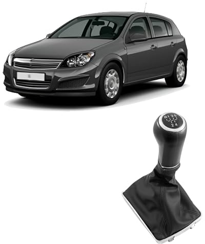 Rumplex Schaltknauf 5 Gang Schaltknüppel Schaltsack Schaltmanschette Schalthebel Abdeckung Schwarz Manuell PU Leder Kompatibel mit Opel Astra H 2005-2010