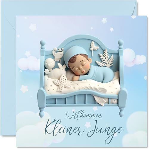Stuff4 Carte de naissance garçon – Bienvenue petit garçon – Cartes de naissance pour bébé – Carte de félicitations, 145 mm