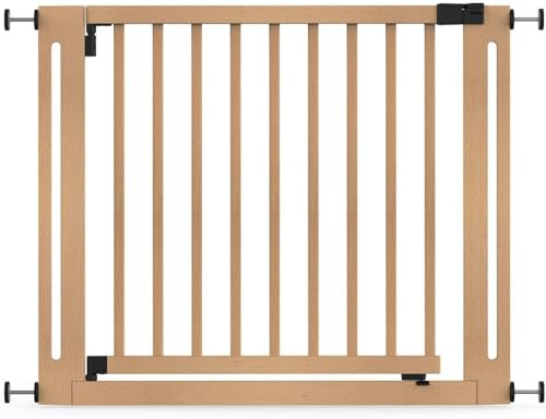 Safetots Wooden Elegance Safety Gate, Natural, 95cm - 103cm, Pressure Fit, 73cm Extra Wide Doorway, One Piece Extra Wide Gate for Stairs, Hallways and Doors, Stylish Design Easy Installation