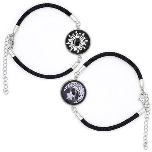 Set mit 2 verstellbaren Freundschaftsarmbändern mit Sonne und Mond, Paar-Armbändern, Frauen, Schwester, Abschlussfeier, Paare, Paare, beste Freundin, Geburtstagsgeschenke