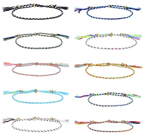 Bojueshaw 10pcs Friendship Bracelets,Woven Handmade Friendship Bracelet Rope,Colorful Adjustable String Bracelet Braided,for Women Girls Birthday Gifts Party Favors