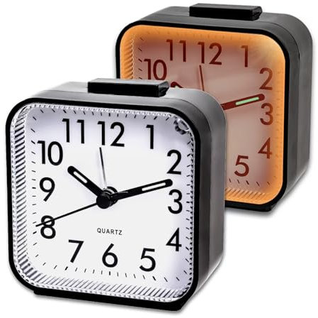 CIMOYBAI 2 Stücke Wecker Analog Ohne Ticken, Schwarz Wecker mit Licht, Batteriebetrieben, Schlummerfunktion, Tragbarer, Leuchtendes Display, Leise Klein Reisewecker für Tiefschläfer