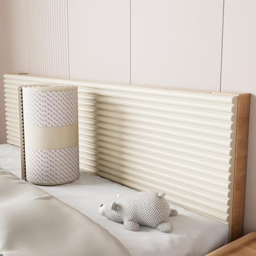 APMOE Panneau Tete de Lit à Coller, Anti-Collision 200 cm Coussin Mural, Panneaux Muraux Rembourrés, Mousse Acoustique de Protection, Panneau Mural Decoratif, Facile à Installer(Beige,15x200 cm)