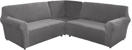 Velvet L Shape 5 Seater Corner Sofa Cover Washable Sectional Sofa Protector (Grey)