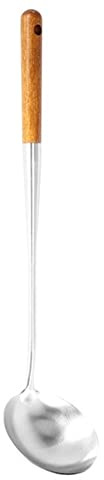 Quystetes Soup Ladle, 17Inches Spatula for Wok, Stainless Steel Spoons Cooking with Heat- Wooden Handle