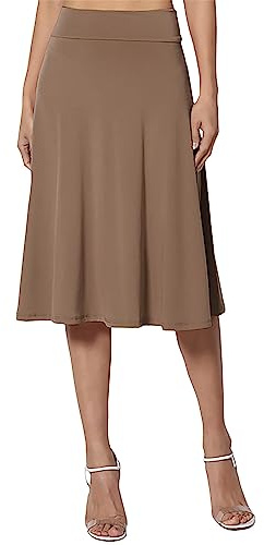 Gonne al ginocchio da donna UK con elastico in vita – gonne midi da donna UK – Colore base versatile elastico svasato casual pieghe minigonna da lavoro gonna a linea abiti estivi
