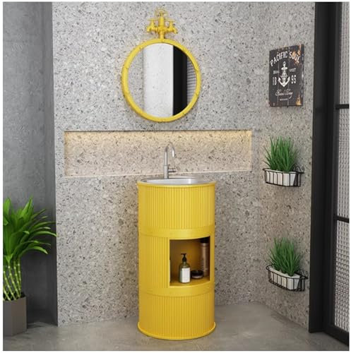 RDIAYDN Rund Waschbecken Mit SäUle Standwaschbecken, Waschbecken Mit Wasserhahn, Einteiliges Standwaschbecken, Waschbecken FüR Drinnen Und DraußEn,D