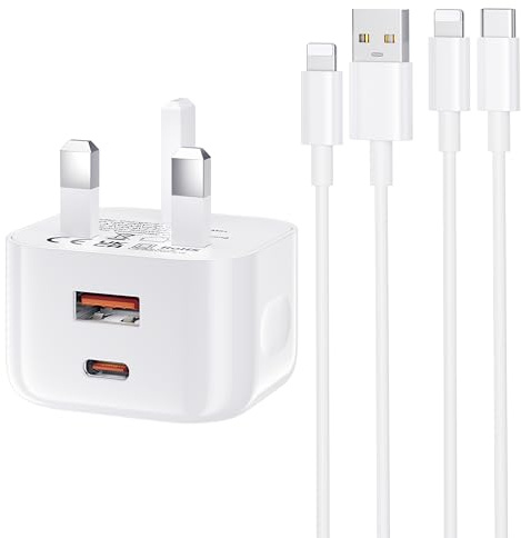 iPad Charger and Plug, 20W Dual iPad Fast Charger and Lightning Cable 1M | USB C Charger Plug for iPad Pro 9.7 10.5 12.9 inch 1st 2nd Generation/Air 2 3th Gen/Mini 4 5th Gen/ipad 5th 6th 7th 8th 9th