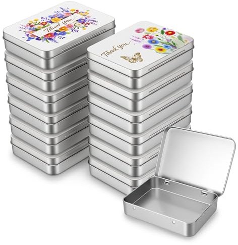 Goodma 12 Stück leere rechteckige silberne Metalldosen, 115 x 85 x 22 mm | Aufbewahrungsorganisator, Geschenkboxen, Dankeschön & Blumen Bildmuster auf dem Deckel