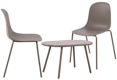 CLP 2er Sitzgruppe Veldin I Garten-Set 2X Stuhl stapelbar und 1x Tisch I Outdoor-Set wetterfest und UV-beständig I Gartenmöbel, Farbe:Taupe