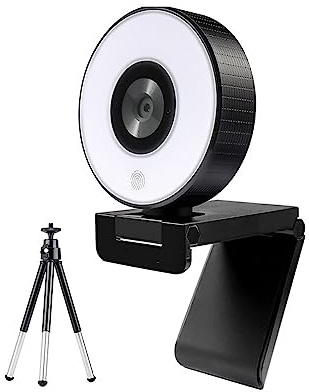 MKHFP Webcam in streaming, FHD 1080P a fuoco fisso Live Streaming Webcam con Dual Ring Light 30FPS USB Treppiede Web Camera for PC Laptop for conferenze