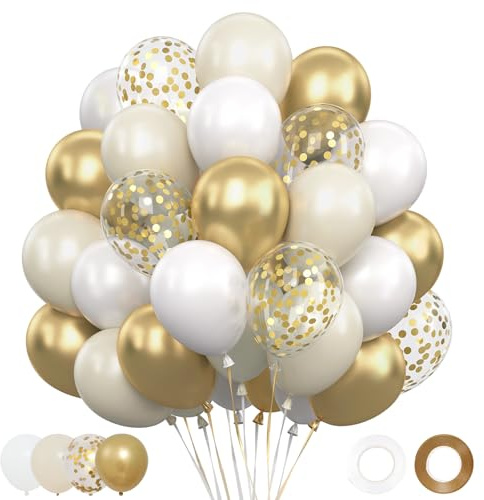 White and Gold Balloons 62pcs, Gold and White Balloons Engagement Wedding