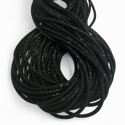 GDO GIOIE D'ORIENTE - Cordone Nero 6 mm x 30 m - Tubo in Silicone con Anima Flessibile Rivestito di Strass per Creazione Borse Fai da Te, Manici, Bordature e Accessori Moda