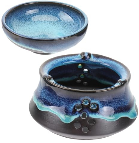 NOLITOY Japanischer Keramik Tee wärmer Stövchen mit Tasse Blau Praktischer Steinofen Teewärmer für Aromatisches Warmhalten Natürlicher Keramikboden Stilvolles Design für Zuhause