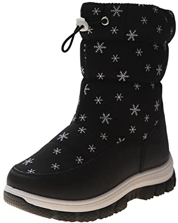Bottes de neige tendance pour femmes - Pour garçons et filles - Semelles épaisses antidérapantes - Fermeture éclair latérale - Couleur unie - Chaudes et confortables, Noir , 33 EU