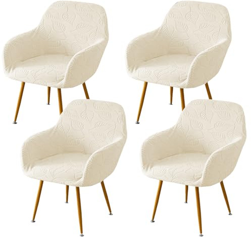 EBETA Stuhlhussen mit Armlehne Stretch Stuhlbezug Abnehmbare Sesselbezug Schonbezug für Esszimmerstühle Stuhlabdeckung Schwingstuhlhussen (Beige, 4 Stück)