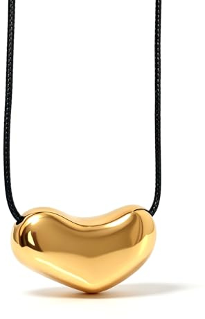Peraca Cris Cord Necklace With Pendant Necklace for Women Chunky Gold Necklace Pebble Bean Statement Jewelry Boho Western Jewelry for Women Country Concert Outfits Accessories Gifts, L, Zinc, No
