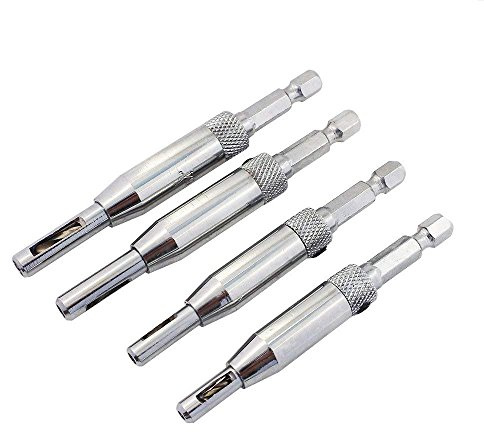 Gasea 4pcs Self Centering Hinge Drill Bit Set, Woodworking Puncher Hole Drilling Tools for Door, Cabinet & Window 5/64”, 7/64”, 9/64”, 11/64”