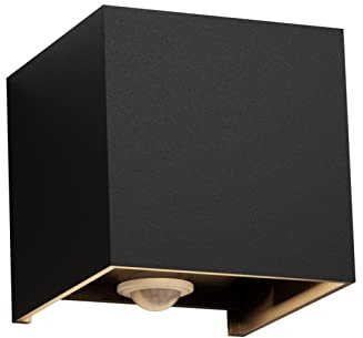 Klighten LED-väggbelysning med rörelsesensor, IP65 vattentät, justerbar ljusstråle, utomhusvägglampa 12 W, varmvit, svart
