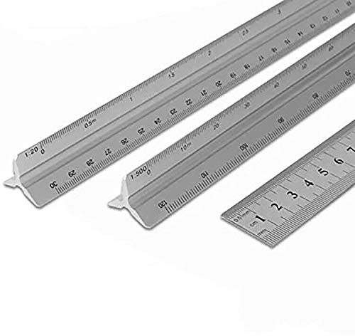 Tuloka Maßstab Lineal, Dreikantmaßstab aus Aluminium Architektonisches Lineal 2 Stücke 1:20 1:25 1:50 1:75 1:100 1:150 und 1:100 1:200 1:250 1:300 1:400 1:500