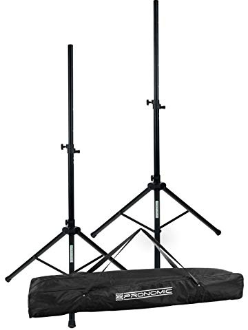 Pronomic SPS-2A Boxenstativ Alu Set - 2 PA Lautsprecherständer aus Aluminium - Boxenständer mit federgelagertem Rastbolzen - ausziehbar von ca. 112-183 cm - inkl. Transporttasche - Schwarz