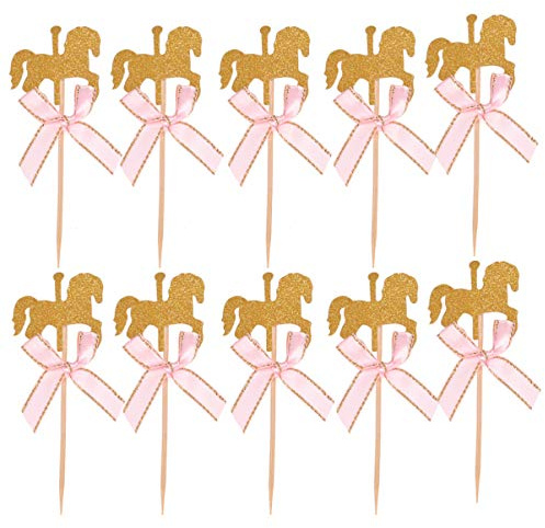 NUOBESTY 20 Stück Cupcake-Topper in Pferdeform mit Bogen Tortenpicks Zahnstocher Dekoration für Geburtstag Baby Shower Kinder