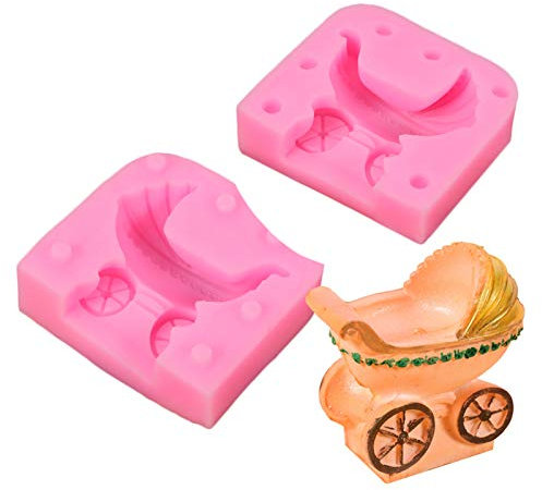 DUBENS - Molde de silicona para cochecito de bebé en 3D, para jabón, vela, ducha de bebé, cumpleaños, pasteles, fondant, moldes de caramelos, chocolate, pasta (A)