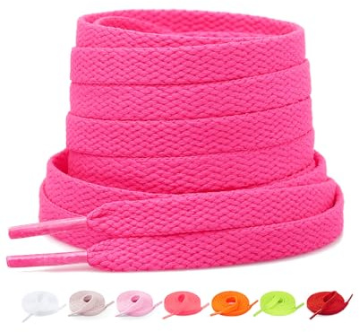Stepace 2 Paar Flache Schnürsenkel, 8 mm Breite Premium Ersatz Schuhbänder für Turnschuhe, Sport, Freizeitschuhe Hot Pink 60cm