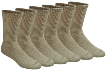 Dickies Men's Dri-Tech Essential Moisture Control Crew Socks Multipack, Essential Worker Khaki (6 Pairs), Large