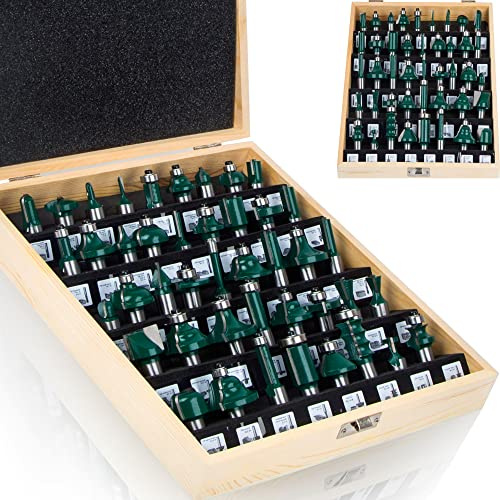 LUBEIN Router Bit Set 1/2 Inch Shank 43 Router Bits Lock Miter Tongue Groove Router Bits Sets, Wood Milling Cutter Drilling Carbide Tool for Door Table Cabinet Shelve Wall DIY Woodwork (41)