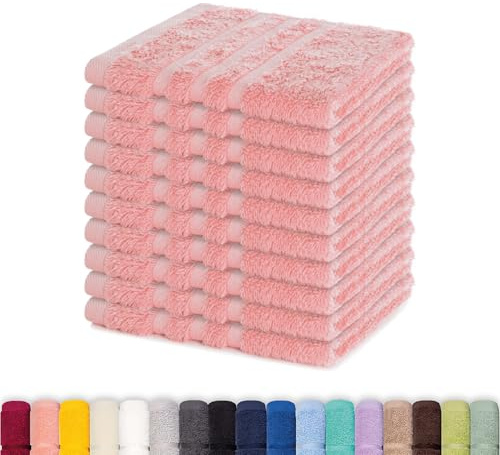 Lavea® 10-pack tvättlappar 30x30 cm i 100% bomullsfrotté – Ansiktsservetter och gästhanddukar, mjuka och absorberande – För barn, smink, hem och resa – Pastellrosa