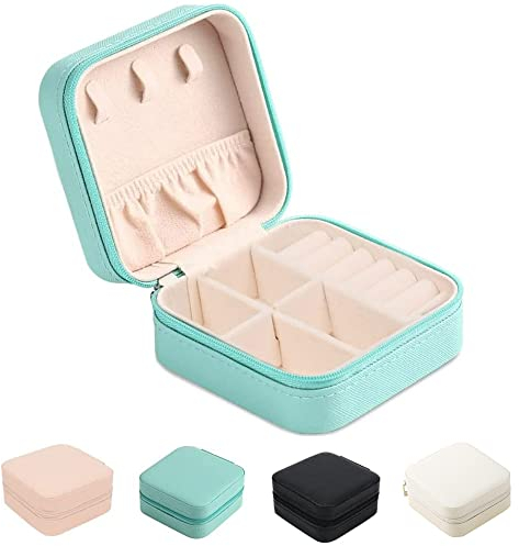 FOME Kleine tragbare Schmuckschatulle – Mini-Reise-Aufbewahrungsbox aus PU-Leder für Ringe, Ohrringe, Halsketten, Armbänder – Geschenk für Frauen und Mädchen